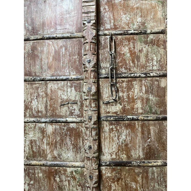 Antique Teak Wood Carved Door – Rustic Farmhouse Garden Entry Door 84 For Sale - Image 4 of 10