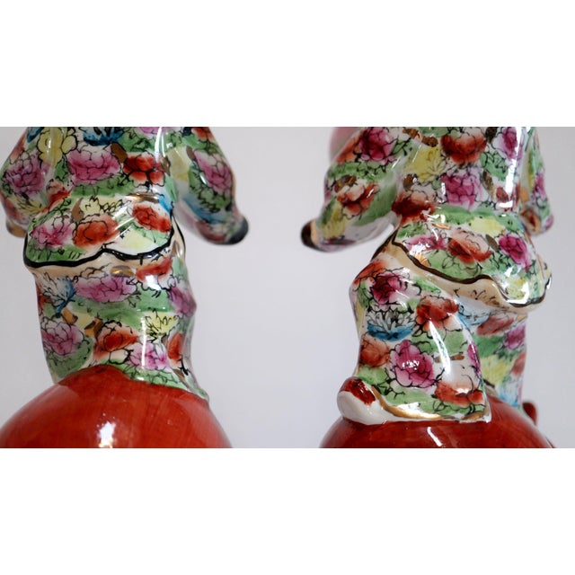 1940s Hand Painted Porcelain Chinese Figuirines on Gourds Bearing Gifts - a Pair For Sale In Los Angeles - Image 6 of 12