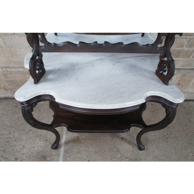 Antique Victorian Rosewood Marble Rococo Tiered Etagere Display Shelf For Sale - Image 6 of 12
