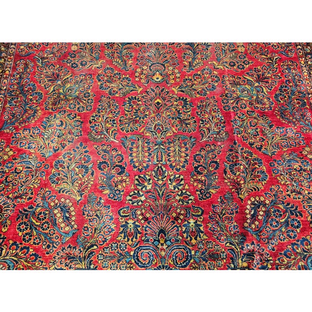 Antique Oversized Persian Sarouk Area Rug, Hand-Knotted Wool, Allover Floral Pattern, 10x18, Red & Navy For Sale - Image 16 of 18