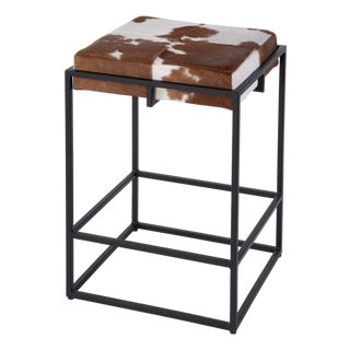 Stinson 26.5 in. Seat Height Hair on Hide Leather and Iron Counter Stool with Footrest, Brown Leather For Sale