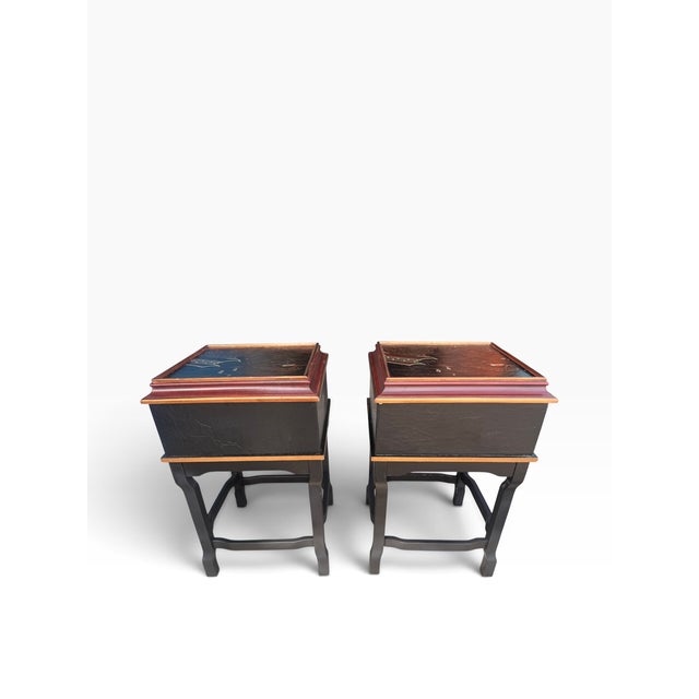 Chinoiserie Hand-Painted Gilt Asian Nightstands, Pair For Sale - Image 10 of 15