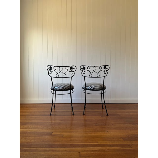 Vintage Wrought Iron Dining Chairs With Gingham Seats, Set of 4 For Sale - Image 9 of 12
