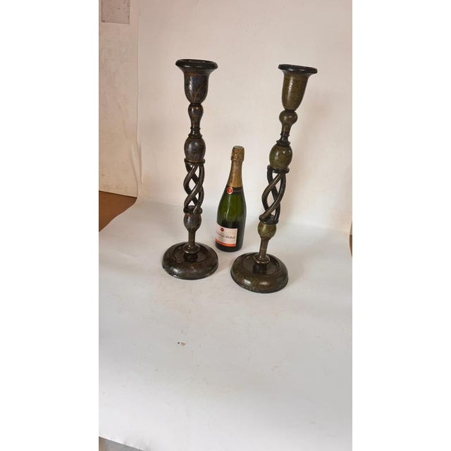 Pair of Hand-Painted Wooden Candlesticks — France, 1970s : This pair of wooden candlesticks was crafted in France in the...