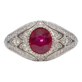 1.5Ct Gia Certified Burma Ruby Ring With Natural Diamond Accents: Solid 14k Gold, Size 6.75 For Sale