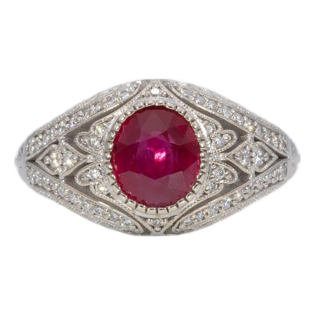 1.5Ct Gia Certified Burma Ruby Ring With Natural Diamond Accents: Solid 14k Gold, Size 6.75 For Sale
