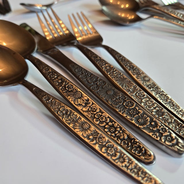 Complete 12 Settings Plus Stainless Repousse Flatware - Set of 76 For Sale - Image 10 of 12