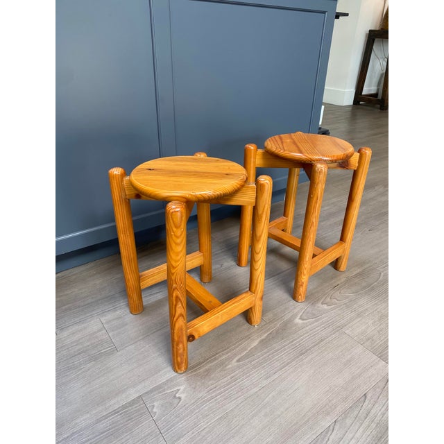 French Vintage Pair of French Wood Stools For Sale - Image 3 of 5