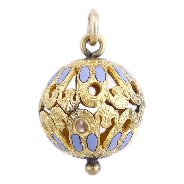 Antique Victorian / Aesthetic Enamel & Gold Plated Bracelet Charm or Fob For Sale
