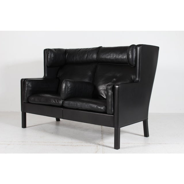 Wood Danish Black Leather 2192 Coupe Sofa by Børge Mogensen for Fredericia Furniture, 1991 For Sale - Image 7 of 13