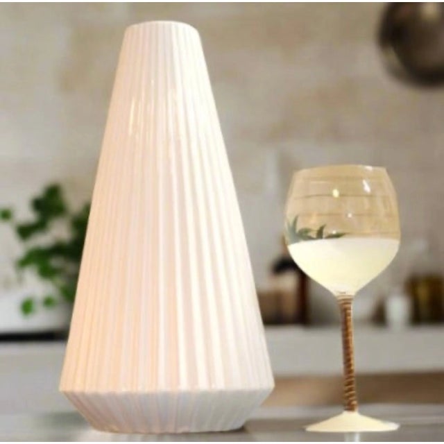 Tall White Ribbed Ceramic Vases | Pair For Sale - Image 4 of 5