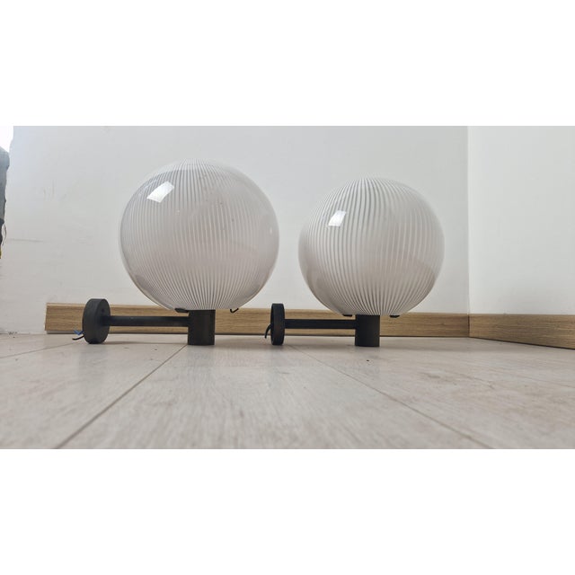 Wall Lamps in White Sphere Fabric Model and Brass Frame by Venini Murano, 1960s, Set of 2 For Sale - Image 14 of 14