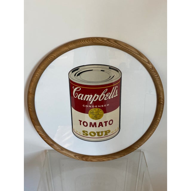 Printmaking Materials Re-Framed Andy Warhol Soup Can Lithograph on Linen in Round Oiled Wood Frame For Sale - Image 7 of 16