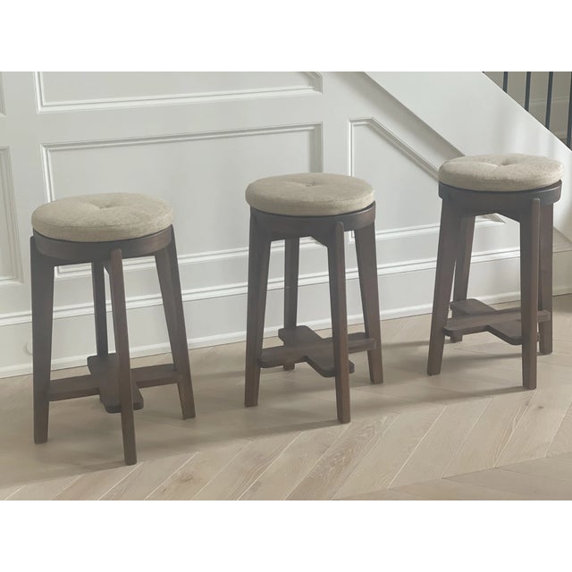 Set of 3 Pierre Jeanneret Style Teak Bar / Counter Stool Replica For Sale - Image 9 of 9