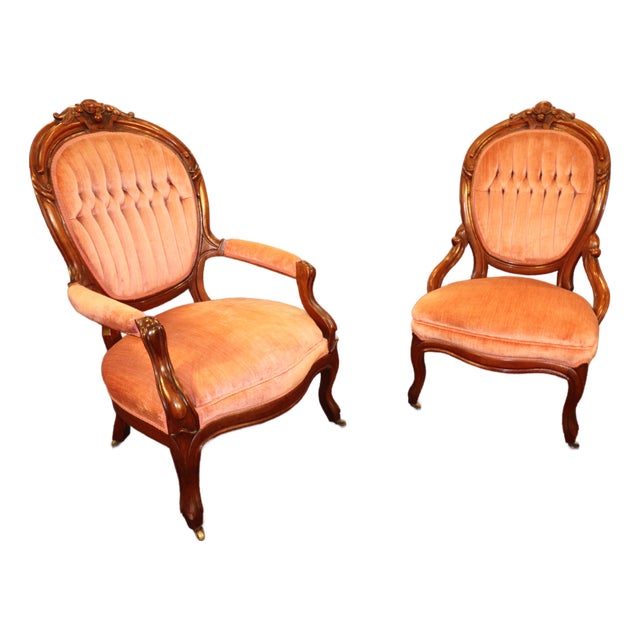 Early 20th Century French Rococo Revival "Gentleman and Lady's" Chairs For Sale