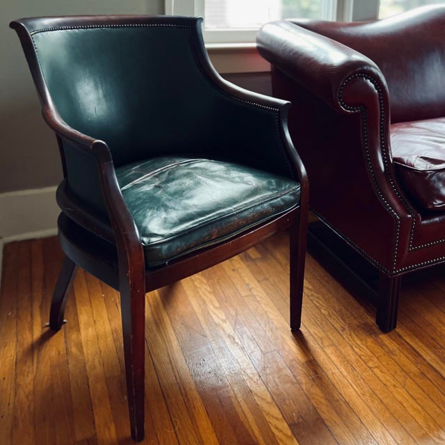 Midcentury Green Leather Club Chair With Nailhead Trim in the Style of Hickory Chair For Sale - Image 14 of 14