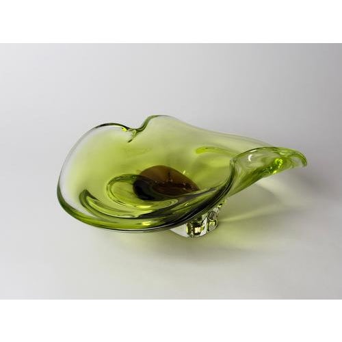 Vintage Murano Sommerso Apple Green and Brown Glass Bowl with Organic Sculptural Form, 1970 For Sale - Image 9 of 16