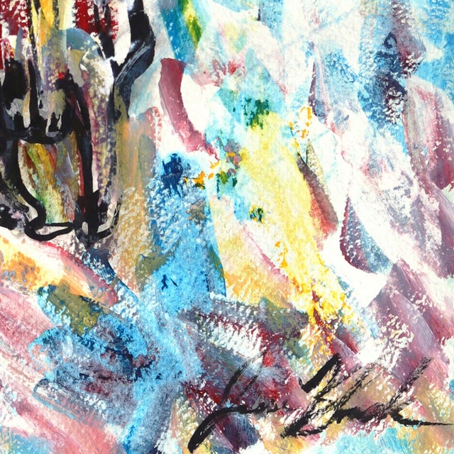 Bella Muerte - Original Blue Floral Skull Acrylic Painting on Paper by Jesse Black For Sale In Los Angeles - Image 6 of 6