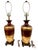 Chinoiserie VTG Pair Ceramic Chocolate, Brown Gold Embossed Vase Lamps 32” For Sale - Image 3 of 10