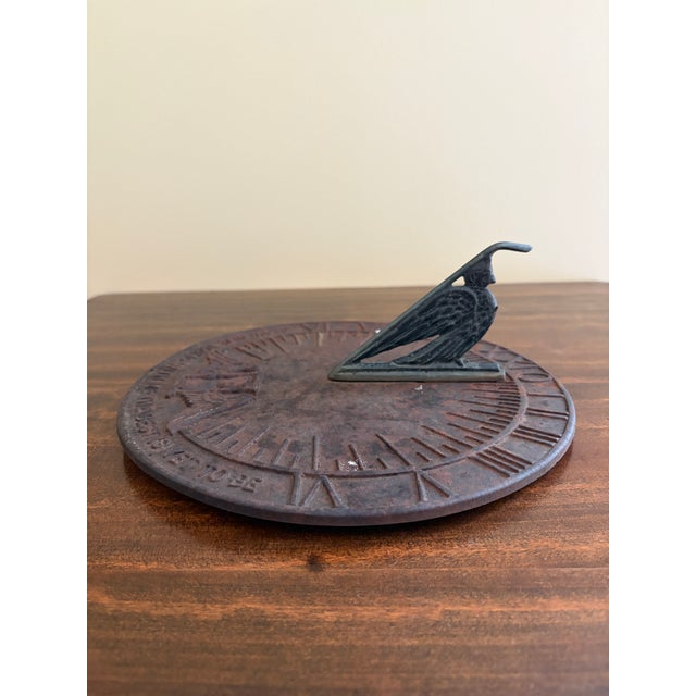 French Country Vintage English Country Iron Verdigris Garden Sundial "Grow Old Along With Me" For Sale - Image 3 of 7