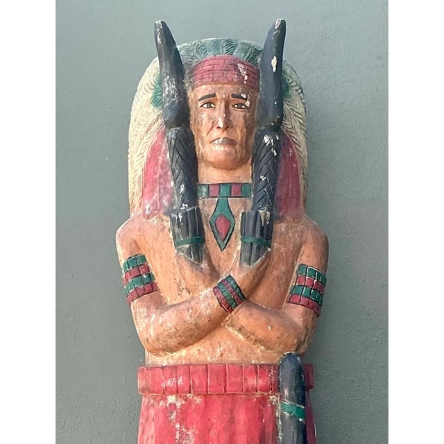 Vintage Monumental Carved Wood Native American Cigar Sculpture For Sale - Image 4 of 12