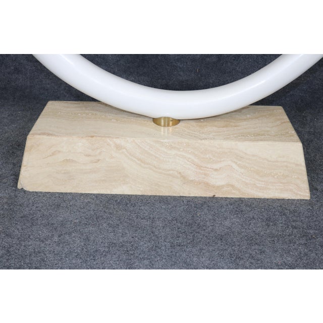 Maison Jansen Maison Jansen Attributed Travertine Brass & Glass Tusk Style Console Table For Sale - Image 4 of 10