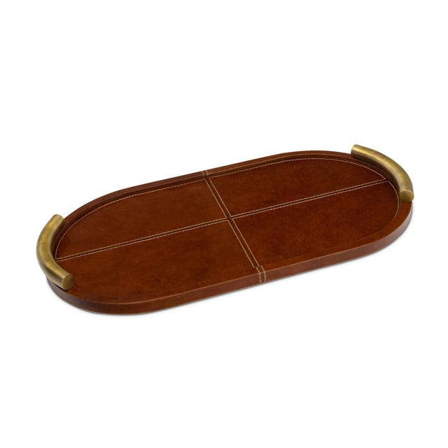 Contemporary Hayes Leather Tray Oval, Cognac For Sale - Image 3 of 3