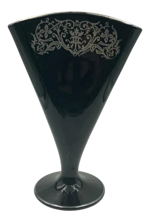 American Sterling Silver Overlay Black Fan Shaped Vase