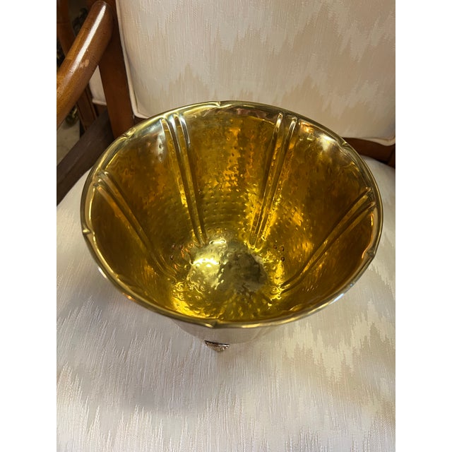 Hollywood Regency Vintage Hammered Brass Ice Bucket With Lion Paw Tripod Feet For Sale - Image 3 of 4