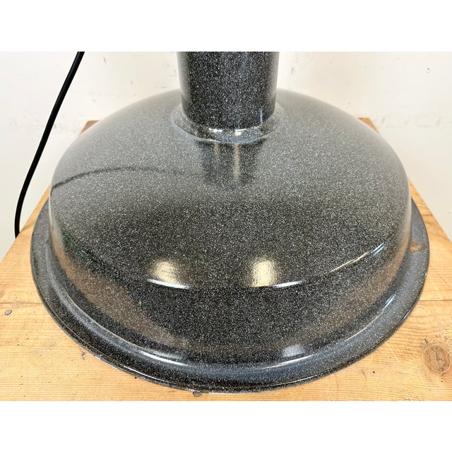 Large Industrial Grey Enamel Factory Lamp with Cast Iron Top from Elektrosvit, 1960s For Sale - Image 12 of 18