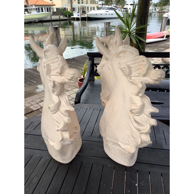 Ralph Lauren Large 20th Century Plaster Neoclassical Horse’s Sculpture in the Style of Ralph Lauren - Set of 2 For Sale - Image 4 of 9