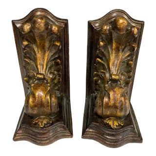 Pair of Vintage Gilded Baroque-Style Bookends For Sale