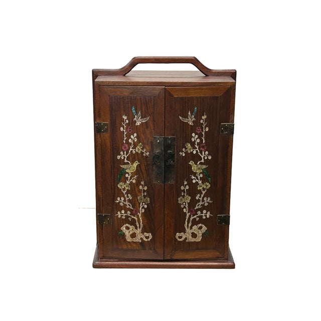 Chinese Chinese Brown Wood Mother of Pearl Motif Drawers Box Chest For Sale - Image 3 of 9