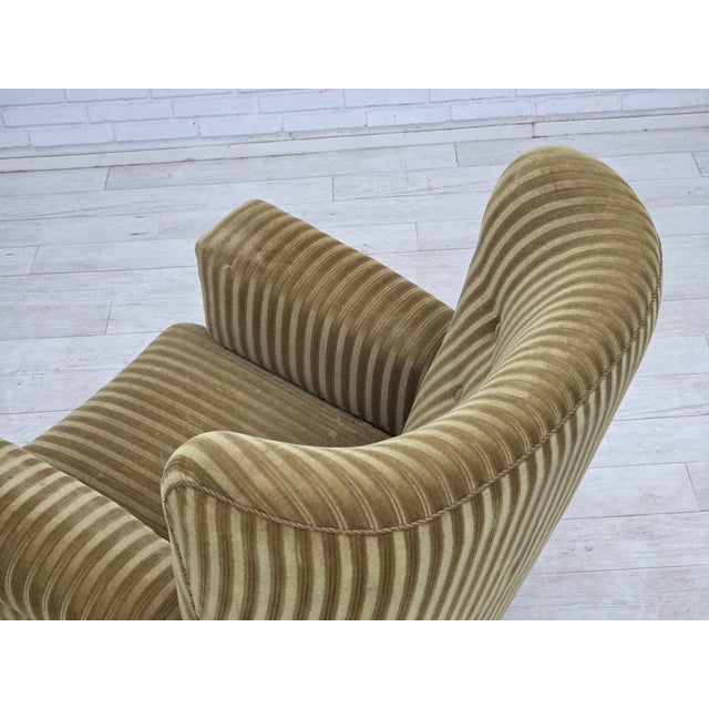 Textile Vintage Danish Oak Lounge Armchair with Velour Upholstery, 1960s For Sale - Image 7 of 18