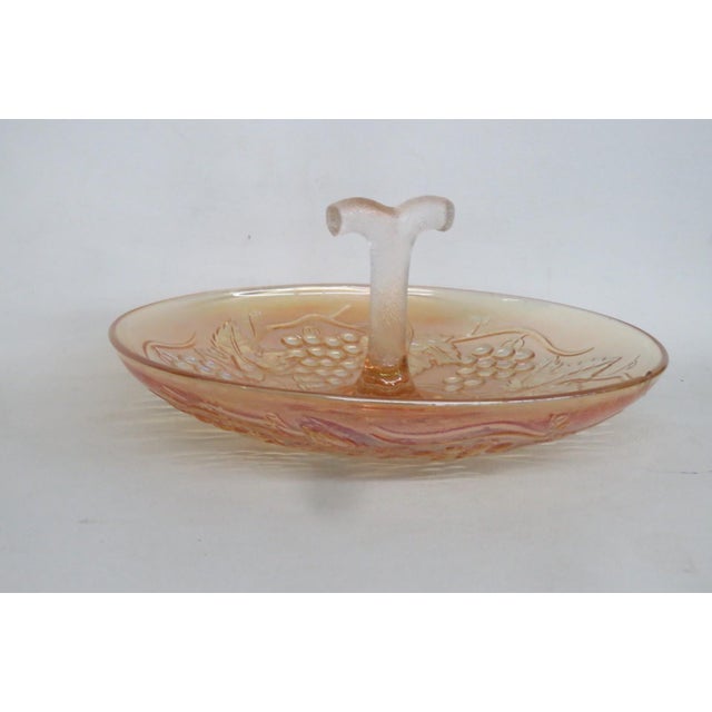 Traditional Early 20th Century Imperial Glass Harvest Grape and Leaf Marigold Carnival Glass Handled Tray For Sale - Image 3 of 17
