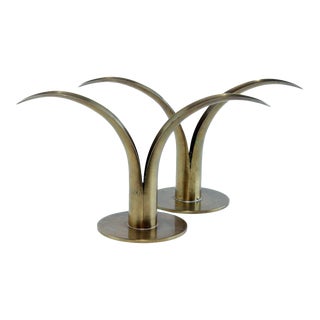 Mid-Century Swedish Brass Candlesticks - a Pair For Sale