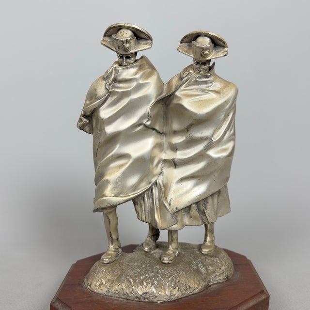 Wood Silver-Plated Brass Sculpture of Carabinieri in the Storm by A. Berti, 1950s For Sale - Image 7 of 16