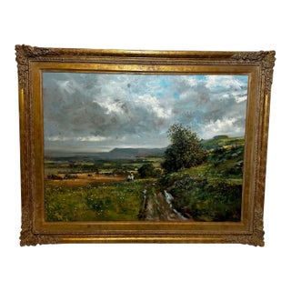 Large British Impressionist Oil Painting Landscape Sussex Downs by Charles Neal C1981 Framed For Sale