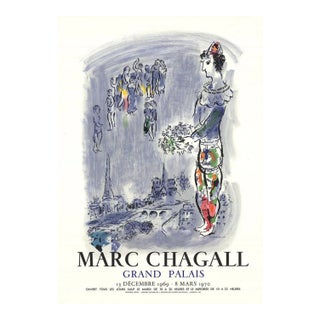 1970 Marc Chagall 'The Magician Of Paris' Modernism Blue,Gray France Lithograph For Sale