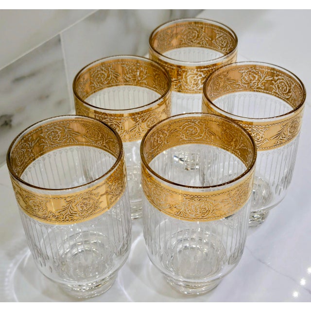 Mid 20th Century Mid 20th Century Hollywood Regency Set of 5 Culver Tyrol 22k Gold Footed Cocktail Glasses For Sale - Image 5 of 8