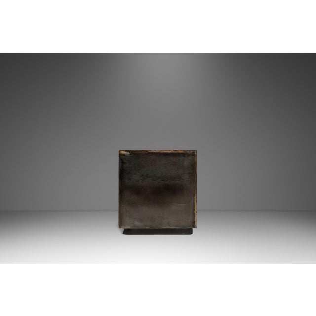 Set of Two (2) Mid-Century Modern Industrial Brutalist Cubes / End Tables / Pedestals in Patinaed Metal, Usa, C. 1970s For Sale - Image 9 of 17