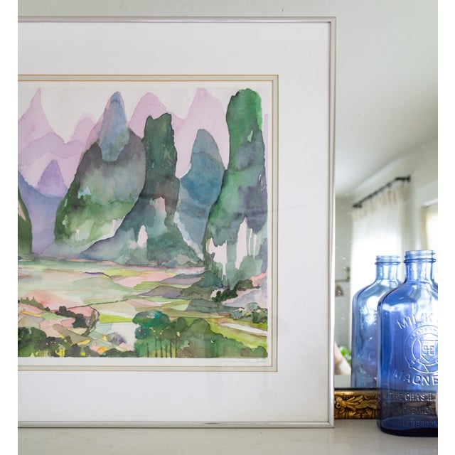 Paint Abstract Fauvist Watercolor Landscape Painting Titled China Pink For Sale - Image 7 of 10