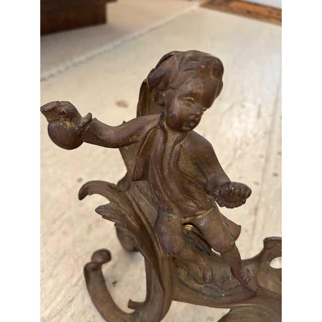 Figurative Small Antique Figural Fireplace Andirons- A Pair For Sale - Image 3 of 10