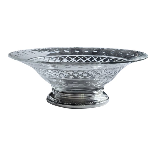 1930s Sheffield American Sterling Silver and Crystal Bowl For Sale