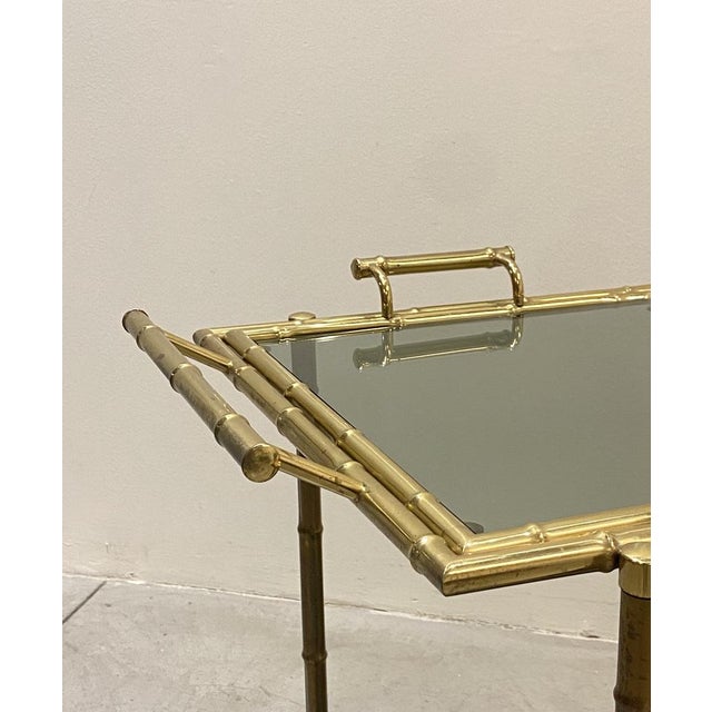Faux Bamboo & Brass Bar Trolley from Maison Bagues, 1970s For Sale - Image 11 of 16