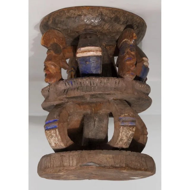 Antique Yoruba African Painted Carved Wood Stool For Sale - Image 4 of 9