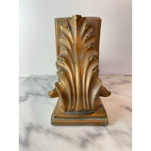 1991 Brushed Gold Plaster Acanthus Leaf Scroll Cornice Wall Sconces or Bookends For Sale - Image 10 of 10