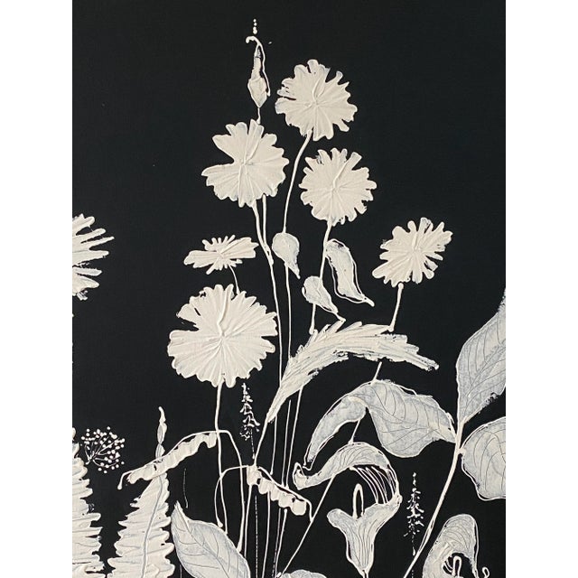 Black Mid-Century Original Black-and-White Oil Painting "Fleurs" - Signed MacKay For Sale - Image 8 of 11