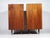 Pair of Vintage Original Mid-Century Modern Walnut Finish All Wood Display Cabinets With Adjustable Shelves and Sliding Wire Glass Doors For Sale - Image 4 of 18
