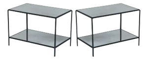 Rectiligne' Wrought Iron and Mirror End Tables by Design Frères - A Pair